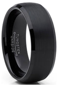 Mens Tungsten Wedding Band Ring Dome Comfort-Fit Solid Black 8Mm
