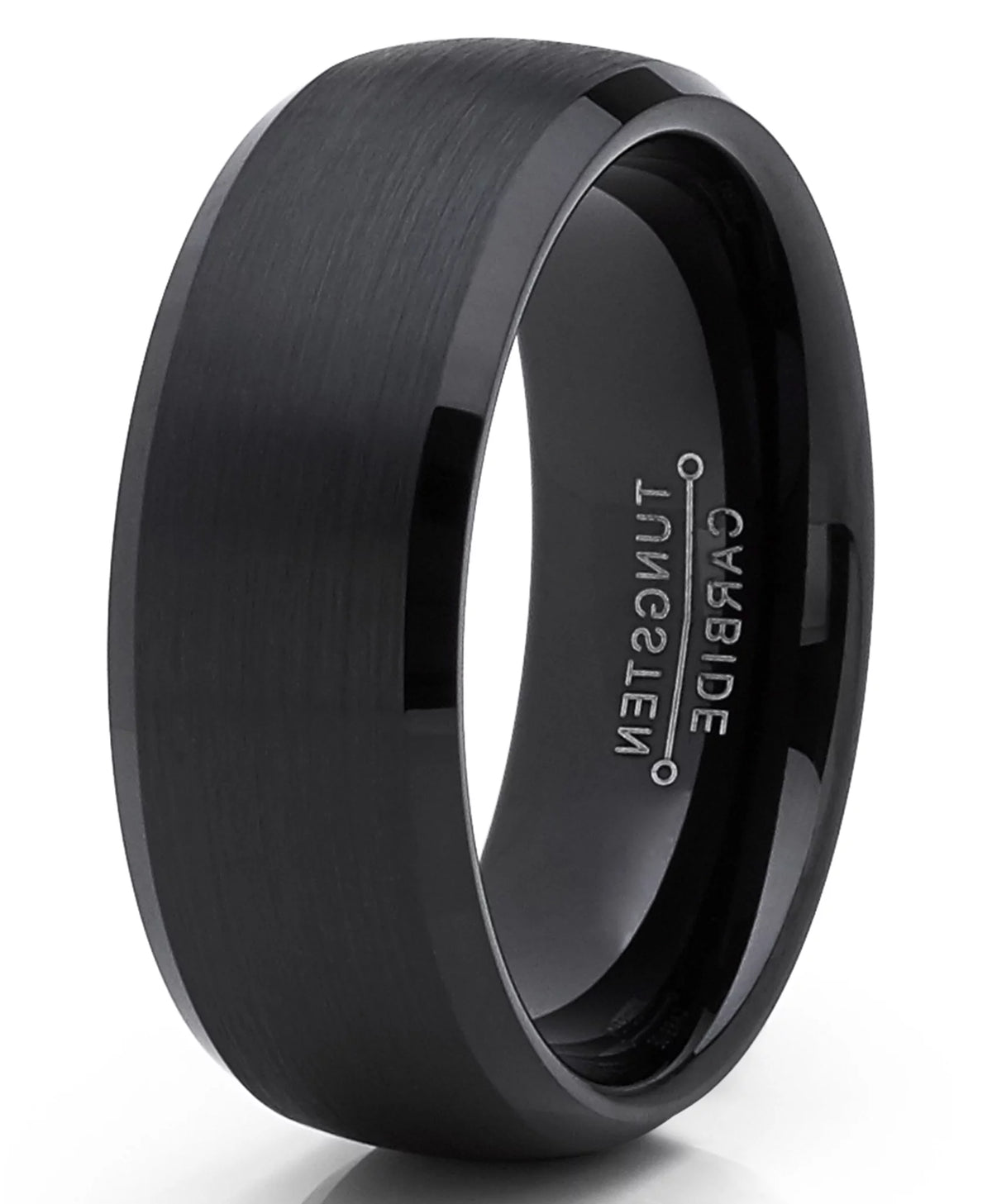 Mens Tungsten Wedding Band Ring Dome Comfort-Fit Solid Black 8Mm