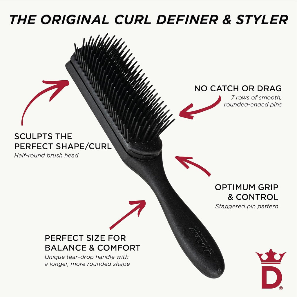Denman D3 Original Curl Definer & Styler, Curly Hair Brush for Women & Men – 7 Row Detangling & Curl Defining Brush for Smooth Defined Curls - a Precision Styling Brush for Straight Hair