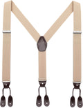 Men'S Brown Button End Suspenders - Y-Back Elastic Tuxedo Braces