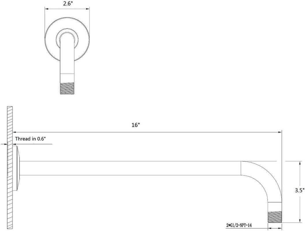 Shower Arm Extension Extra Long Water Outlet PJ1001 with Flange Made of Stainless Steel, Chrome Finish 16 Inches