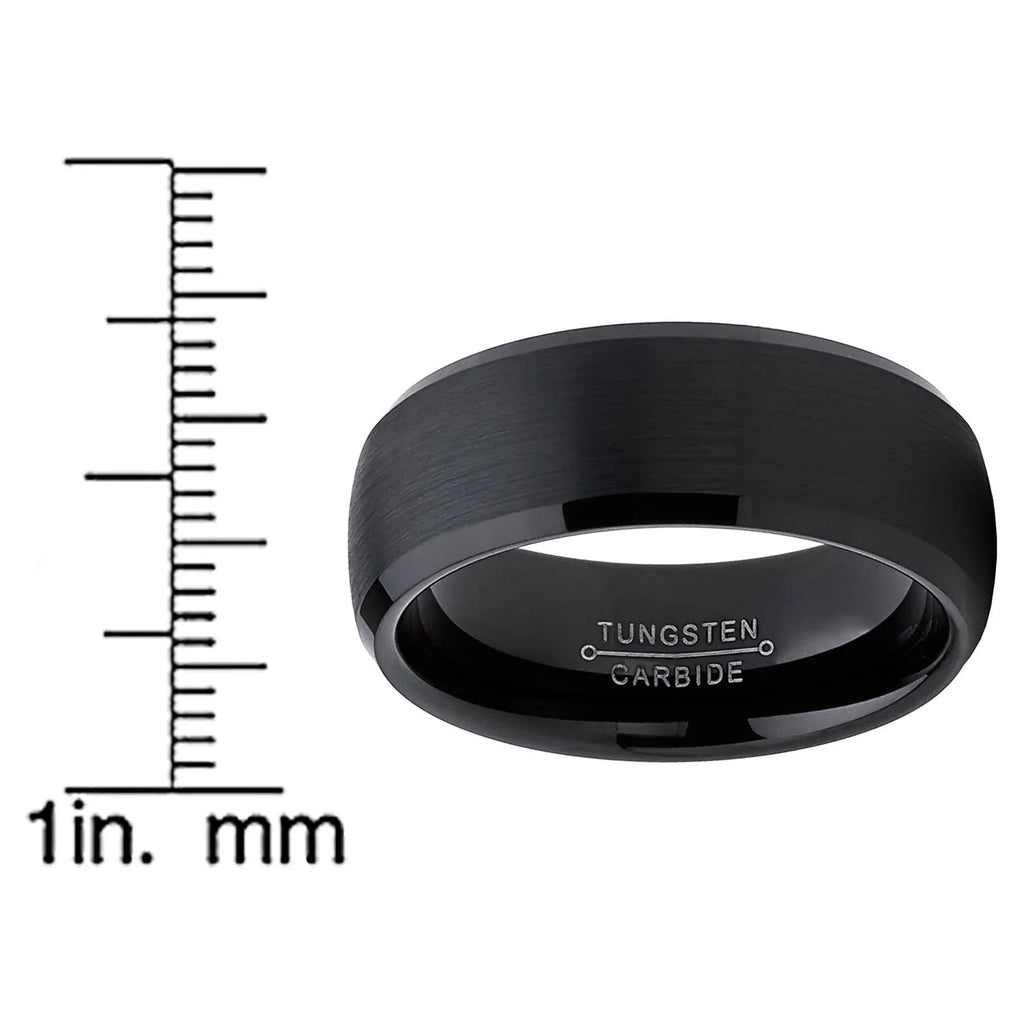 Mens Tungsten Wedding Band Ring Dome Comfort-Fit Solid Black 8Mm