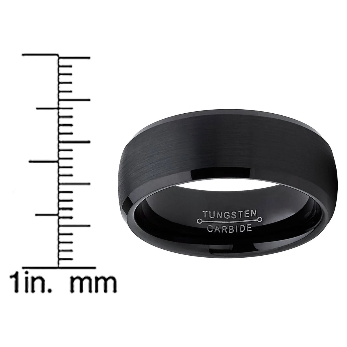 Mens Tungsten Wedding Band Ring Dome Comfort-Fit Solid Black 8Mm